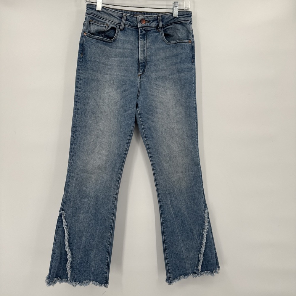 DL1961 Wallace High Rise Briggs Flare Jeans Size 29 Blue Denim‎ Frayed Twist Hem